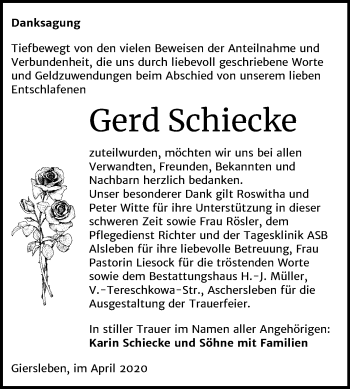 Traueranzeige von Gerd Schiecke von Super Sonntag Aschersleben
