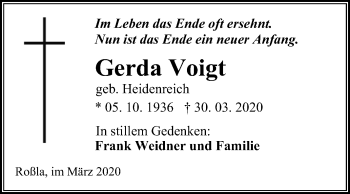 Traueranzeige von Gerda Voigt von Super Sonntag Sangerhausen