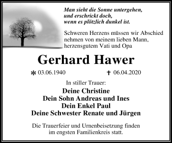 Traueranzeige von Gerhard Hawer von Super Sonntag Wittenberg