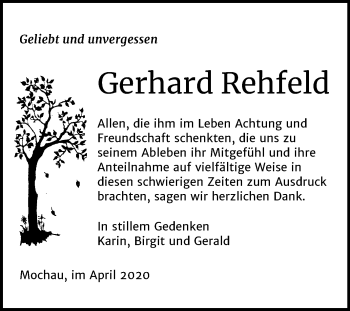 Traueranzeige von Gerhard Rehfeld von Super Sonntag Wittenberg