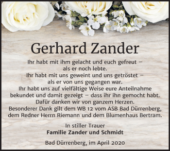 Traueranzeige von Gerhard Zander von Super Sonntag Merseburg/Querfurt