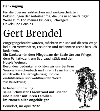 Traueranzeige von Gert Brendel von Super Sonntag Naumburg/Nebra