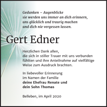 Traueranzeige von Gert Edner von Super Sonntag Bernburg