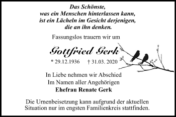 Traueranzeige von Gottfried Gerk von Mitteldeutsche Zeitung Dessau-Roßlau