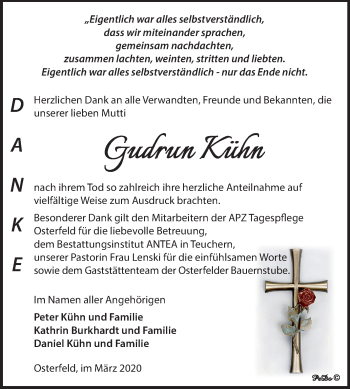 Traueranzeige von Gudrun Kühn von Mitteldeutsche Zeitung Zeitz