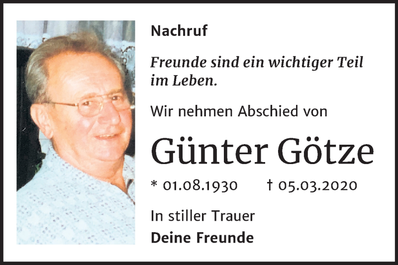  Traueranzeige für Günter Götze vom 25.04.2020 aus Super Sonntag Zeitz