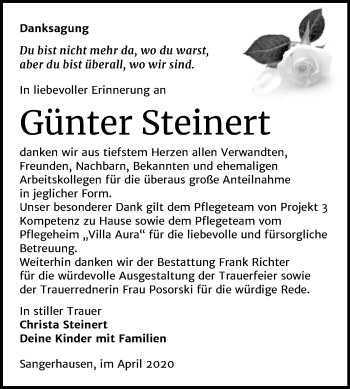 Traueranzeige von Günter Steinert von Super Sonntag Sangerhausen