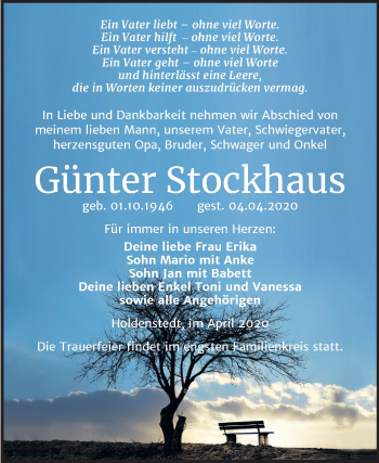Traueranzeige von Günter Stockhaus von Mitteldeutsche Zeitung Sangerhausen