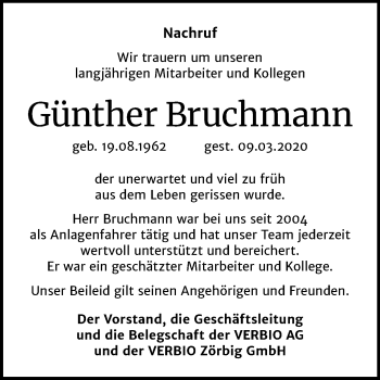 Traueranzeige von Günther Bruchmann von Mitteldeutsche Zeitung Bitterfeld