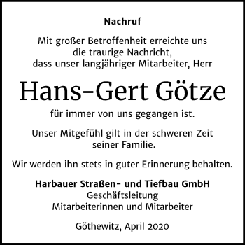 Traueranzeige von Hans-Gert Götze von Super Sonntag Weißenfels