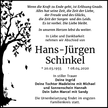 Traueranzeige von Hans-Jürgen Schinkel von Mitteldeutsche Zeitung Bitterfeld