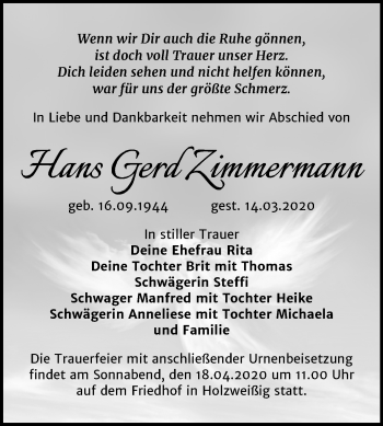 Traueranzeige von Hans Gerd Zimmermann von Mitteldeutsche Zeitung Bitterfeld