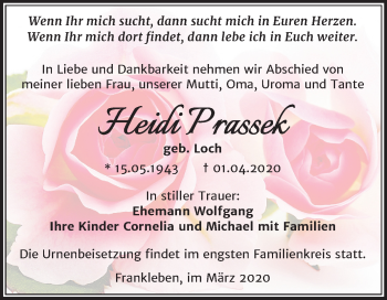 Traueranzeige von Heidi Prassek von Mitteldeutsche Zeitung Merseburg/Querfurt