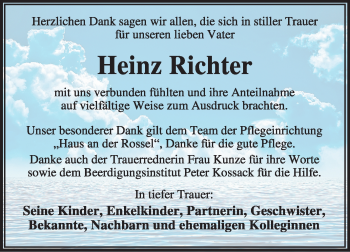 Traueranzeige von Heinz Richter von Mitteldeutsche Zeitung Dessau-Roßlau