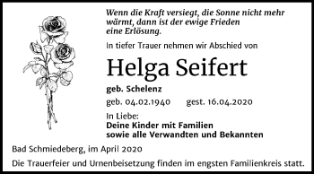 Traueranzeige von Helga Seifert von Super Sonntag Wittenberg