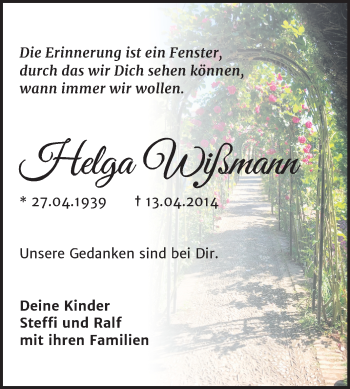 Traueranzeige von Helga Wißmann von Mitteldeutsche Zeitung Halle/Saalkreis