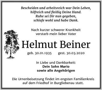 Traueranzeige von Helmut Beiner von Super Sonntag Merseburg/Querfurt