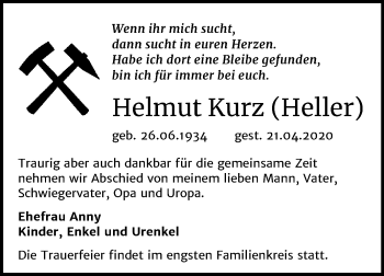 Traueranzeige von Helmut Kurz von Mitteldeutsche Zeitung Halle/Saalkreis