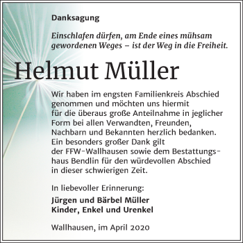 Traueranzeige von Helmut Müller von Mitteldeutsche Zeitung Sangerhausen