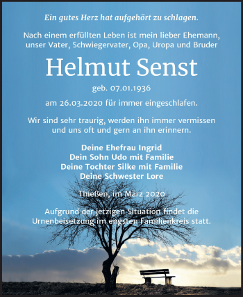 Traueranzeige von Helmut Senst von Mitteldeutsche Zeitung Wittenberg