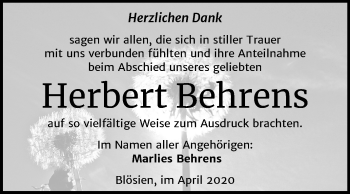 Traueranzeige von Herbert Behrens von Mitteldeutsche Zeitung Merseburg/Querfurt
