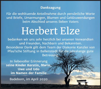 Traueranzeige von Herbert Elze von Mitteldeutsche Zeitung Quedlinburg