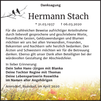 Traueranzeige von Hermann Stach von Mitteldeutsche Zeitung Köthen