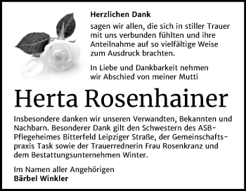 Traueranzeige von Herta Rosenhainer von Mitteldeutsche Zeitung Bitterfeld