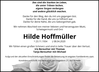 Traueranzeige von Hilde Hoffmüller von Mitteldeutsche Zeitung Halle/Saalkreis