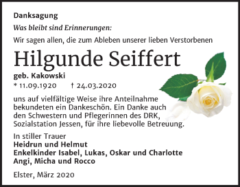 Traueranzeige von Hilgunde Seiffert von Mitteldeutsche Zeitung Wittenberg