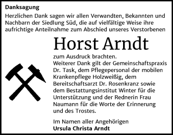 Traueranzeige von Horst Arndt von Mitteldeutsche Zeitung Bitterfeld