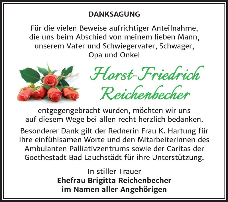  Traueranzeige für Horst-Friedrich Reichenbecher vom 04.04.2020 aus Super Sonntag Merseburg/Querfurt