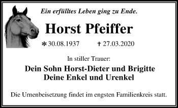 Traueranzeige von Horst Pfeiffer von Mitteldeutsche Zeitung Wittenberg