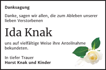 Traueranzeige von Ida Knak von Mitteldeutsche Zeitung Wittenberg