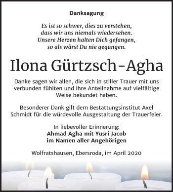 Traueranzeige von Ilona Gürtzsch-Agha von Mitteldeutsche Zeitung Naumburg/Nebra