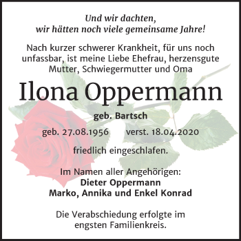 Traueranzeige von Ilona Oppermann von Super Sonntag Quedlinburg