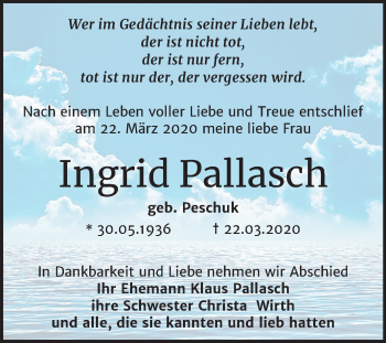 Traueranzeige von Ingrid Pallasch von Mitteldeutsche Zeitung Dessau-Roßlau