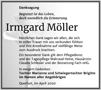 Traueranzeige von Irmgard Möller von Super Sonntag Merseburg/Querfurt