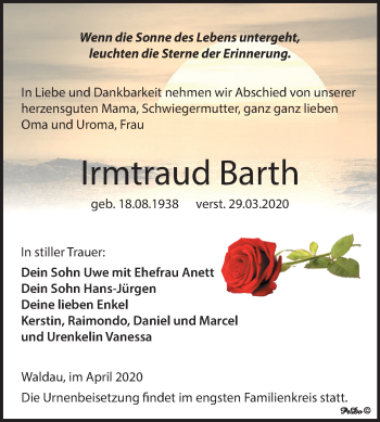 Traueranzeige von Irmtraud Barth von Super Sonntag Zeitz