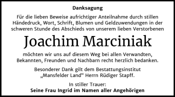 Traueranzeige von Joachim Marciniak von Mitteldeutsche Zeitung Mansfelder Land