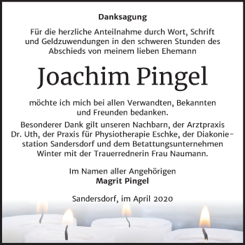 Traueranzeige von Joachim Pingel von Mitteldeutsche Zeitung Bitterfeld