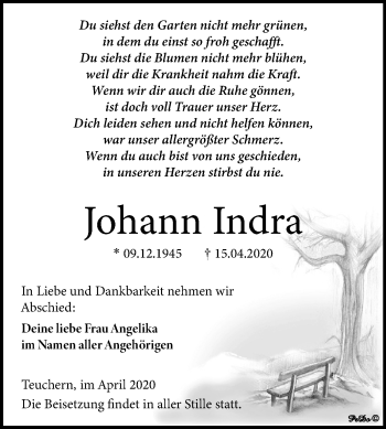 Traueranzeige von Johann Indra von Super Sonntag Weißenfels