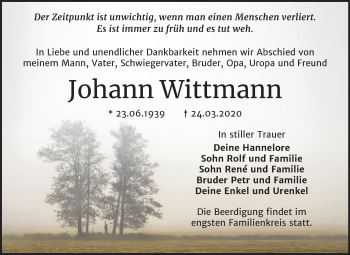 Traueranzeige von Johann Wittmann von Mitteldeutsche Zeitung Bitterfeld