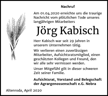 Traueranzeige von Jörg Kabisch von Mitteldeutsche Zeitung Naumburg/Nebra