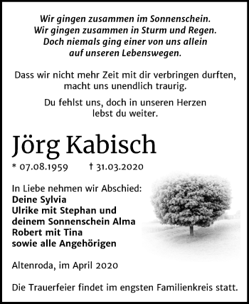 Traueranzeige von Jörg Kabisch von Super Sonntag Naumburg/Nebra