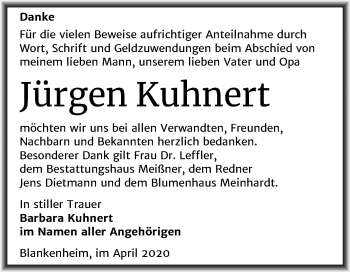 Traueranzeige von Jürgen Kuhnert von Super Sonntag Sangerhausen