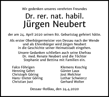 Traueranzeige von Jürgen Neubert von Mitteldeutsche Zeitung Dessau-Roßlau
