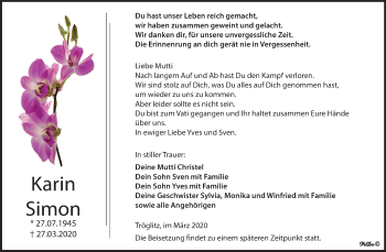 Traueranzeige von Karin Simon von Mitteldeutsche Zeitung Zeitz