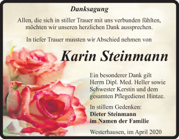 Traueranzeige von Karin Steinmann von Super Sonntag Quedlinburg