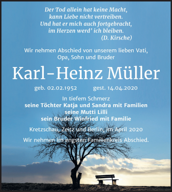 Traueranzeige von Karl-Heinz Müller von Super Sonntag Zeitz